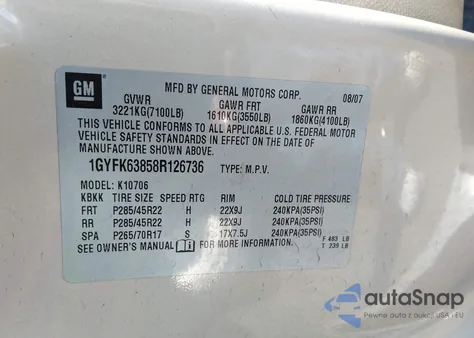 2008 Cadillac Escalade Standard from USA, damaged, VIN 1GYFK63858R126736